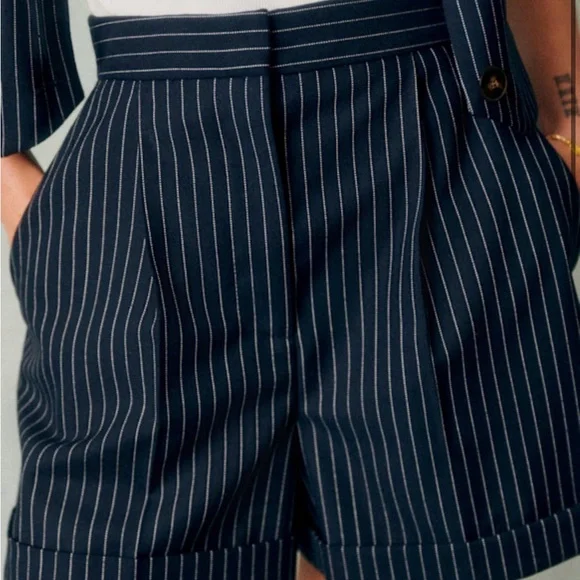 Sezane Navy Striped High Waist Shorts - Picture 2 of 5